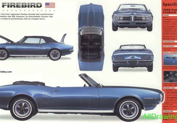 Pontiac Firebird (1968) (Pontiac Faerberd (1968)) - drawings (drawings) of the car